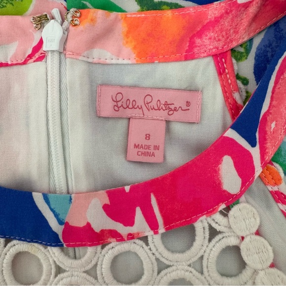 Lilly Pulitzer Kinley Pink Blue Halter Sleeveless Eyelet Fit & Flare Sundress - Picture 12 of 14